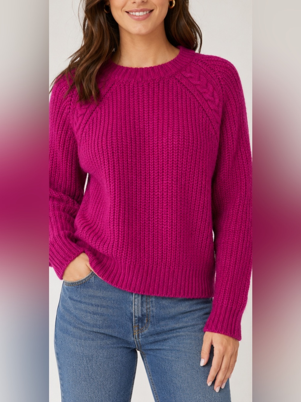 BDG Urban Outfitters Mohair Blend Cable Knit Sweater Women’s M Pink Crew Neck